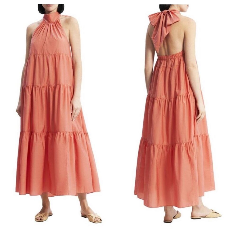 NWOT THEORY Women’s Coral 3 Tiered Halter Maxi Dress